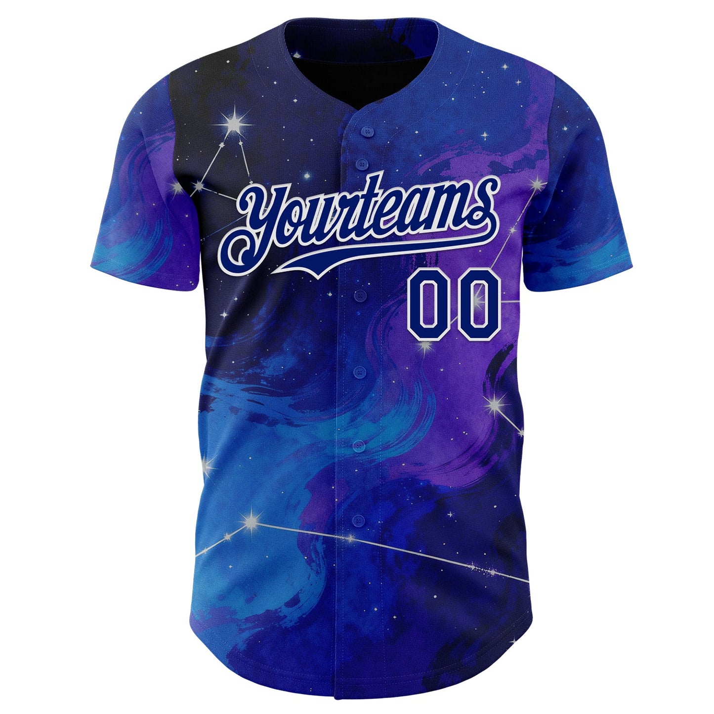 Custom Blue Royal Purple-White Galaxy Star Nebula Authentic Baseball Jersey view 2