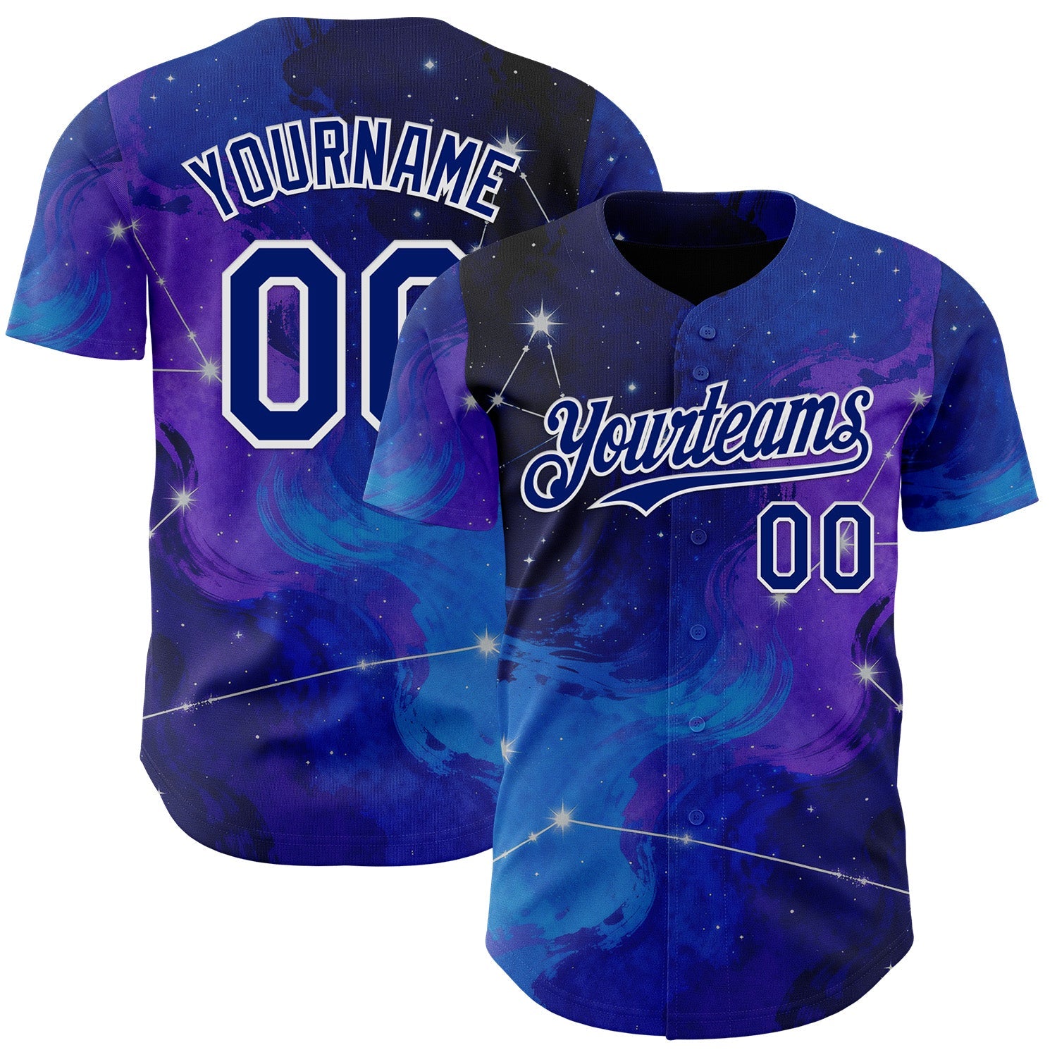 Custom Blue Royal Purple-White Galaxy Star Nebula Authentic Baseball Jersey - Main View