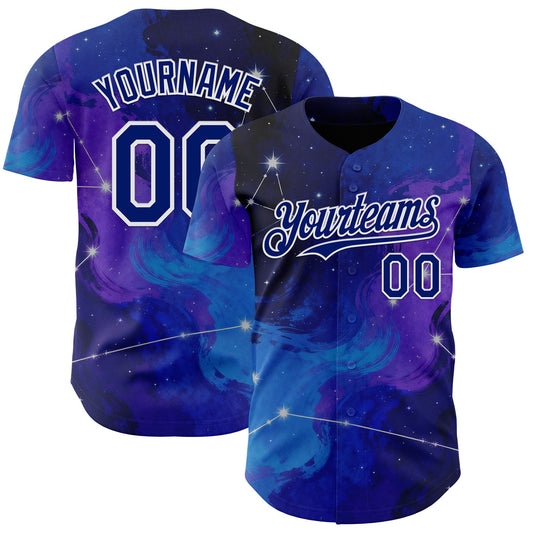 Custom Blue Royal Purple-White Galaxy Star Nebula Authentic Baseball Jersey - Main View