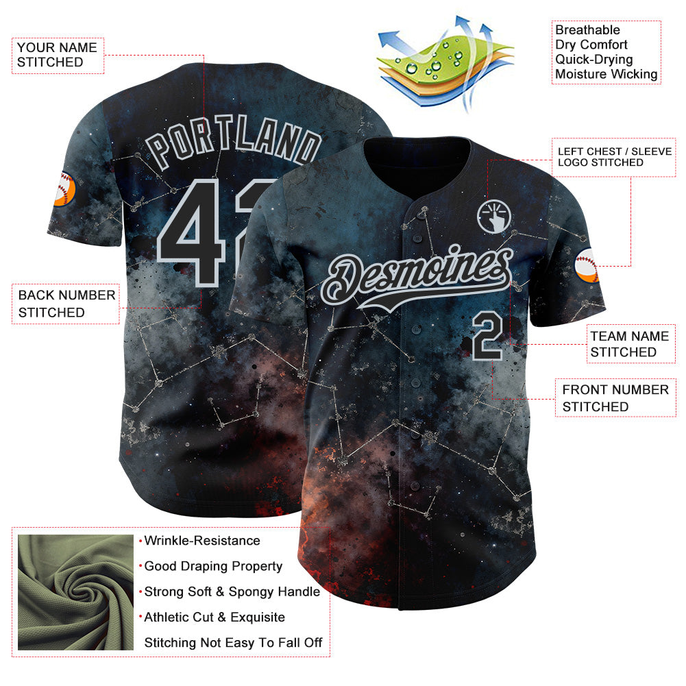 Custom Navy Black-Silver Galaxy Star Nebula Authentic Baseball Jersey view 3