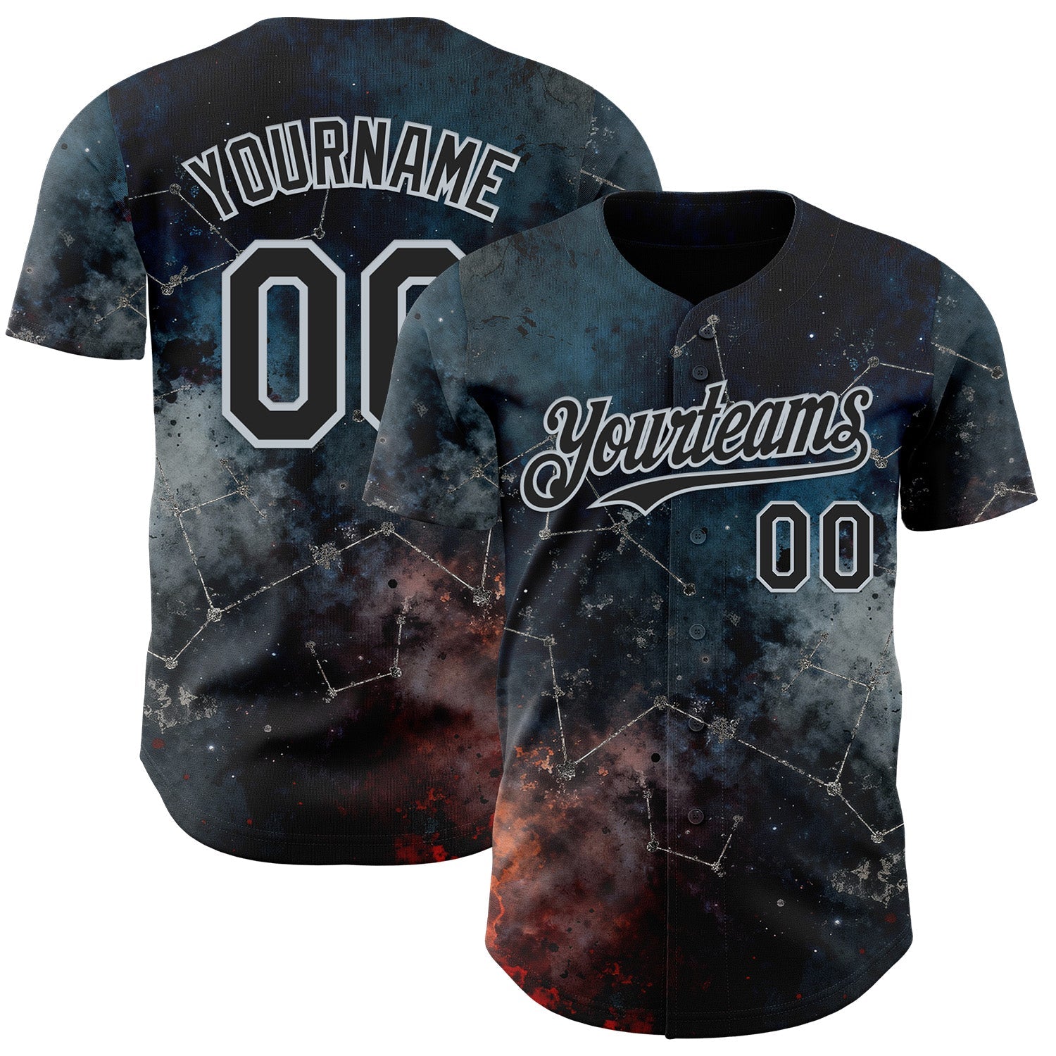 Custom Navy Black-Silver Galaxy Star Nebula Authentic Baseball Jersey - Main View