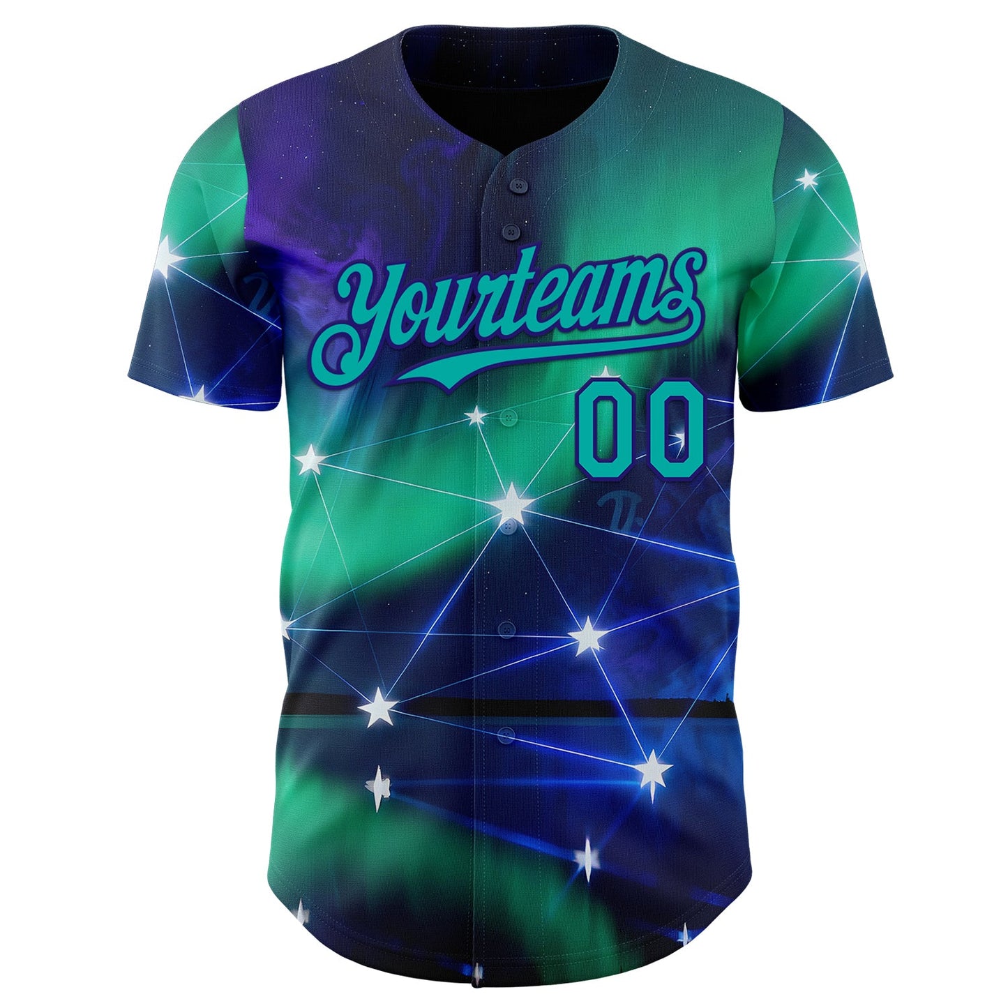 Custom Blue Aqua-Dark Purple Galaxy Star Authentic Baseball Jersey view 2