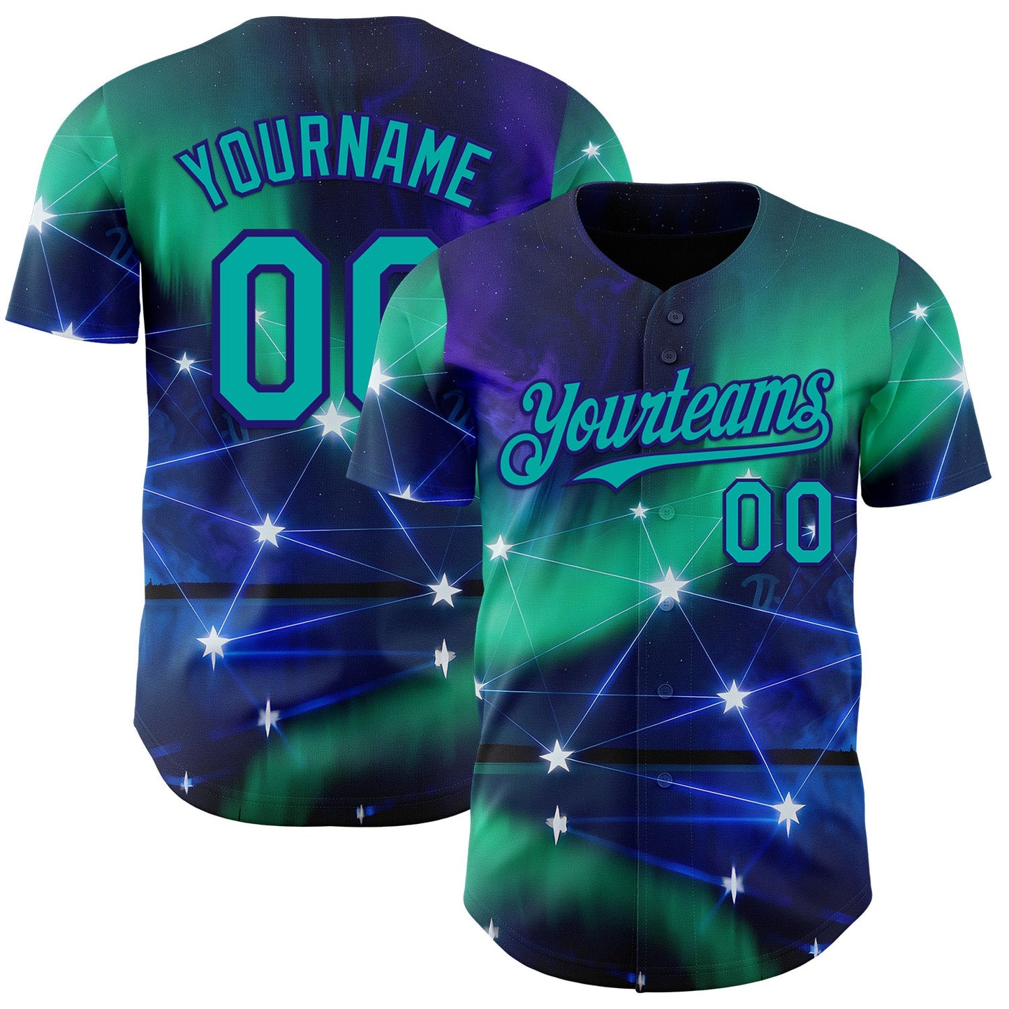 Custom Blue Aqua-Dark Purple Galaxy Star Authentic Baseball Jersey - Main View