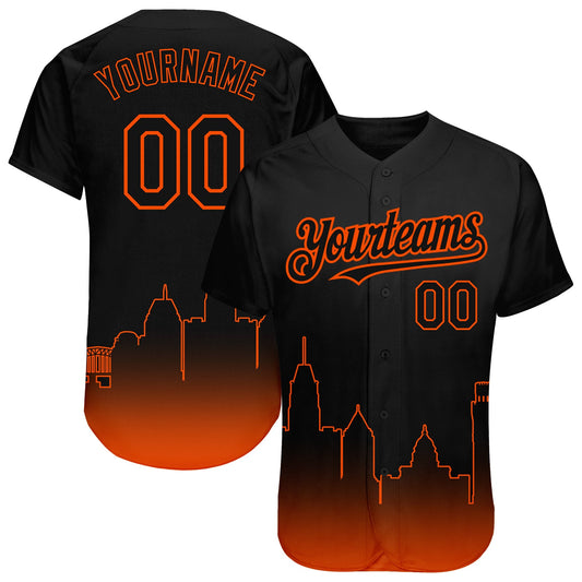 Custom Black Orange 3D Baltimore City Edition Fade Fashion Authentic Baseball Jersey - Main View