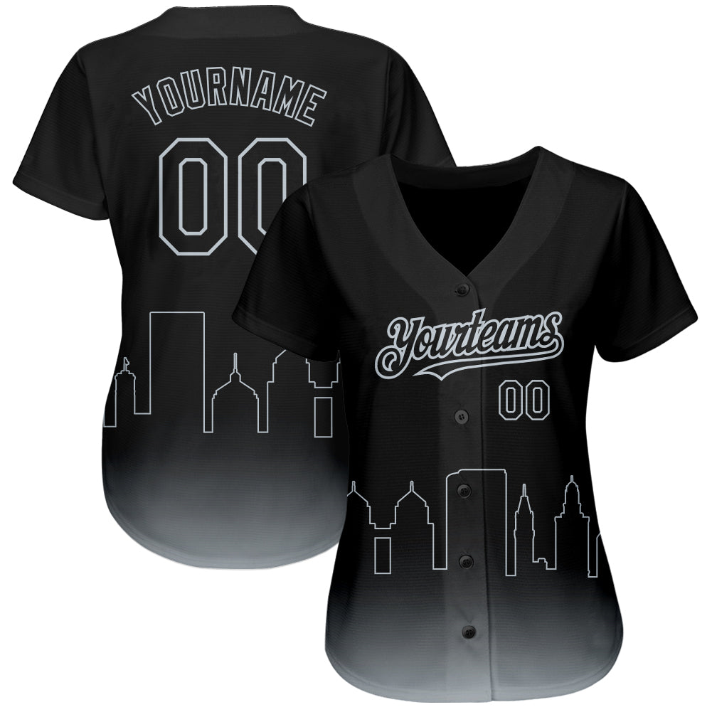 Custom Black Silver 3D Oakland City Edition Fade Fashion Authentic Baseball Jersey view 2