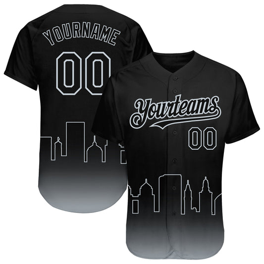 Custom Black Silver 3D Oakland City Edition Fade Fashion Authentic Baseball Jersey - Main View