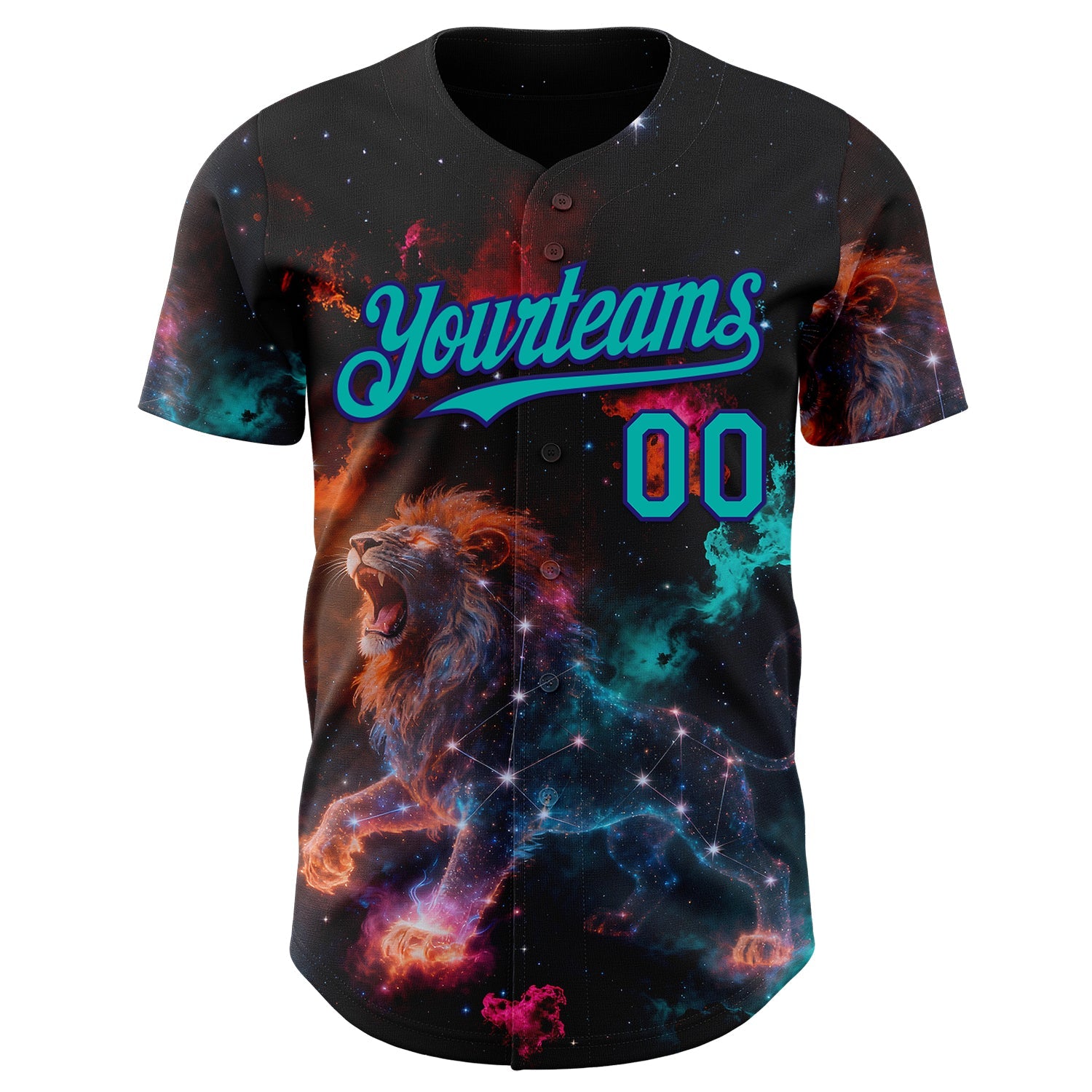 Custom Black Aqua-Dark Purple Galaxy Star Leo Authentic Baseball Jersey view 2