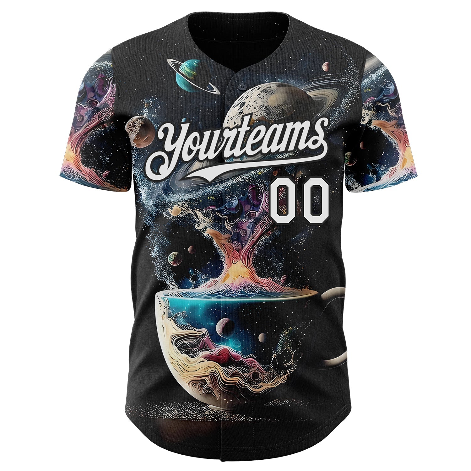 Custom Black-White Galaxy Star Nebula Authentic Baseball Jersey view 2