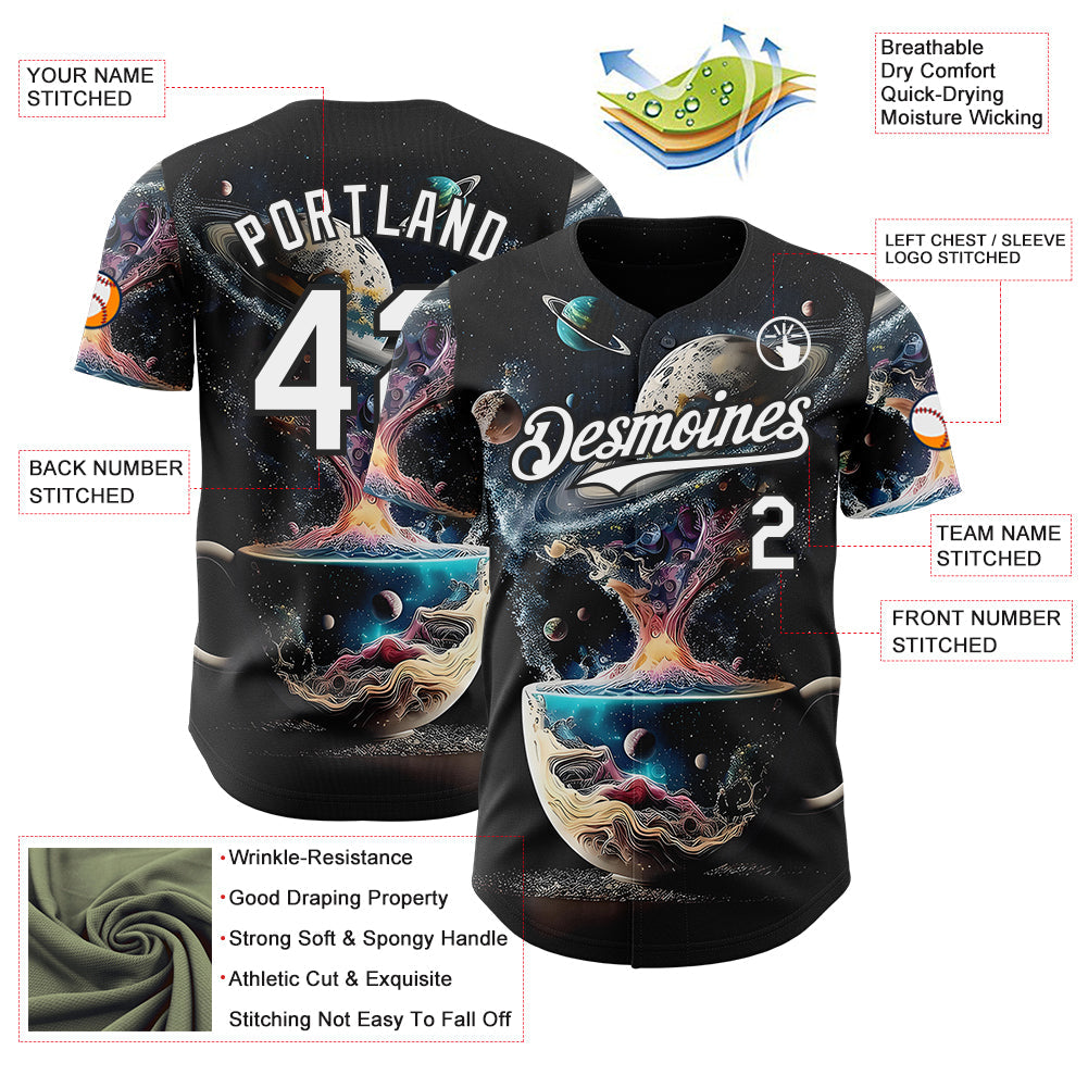 Custom Black-White Galaxy Star Nebula Authentic Baseball Jersey view 3