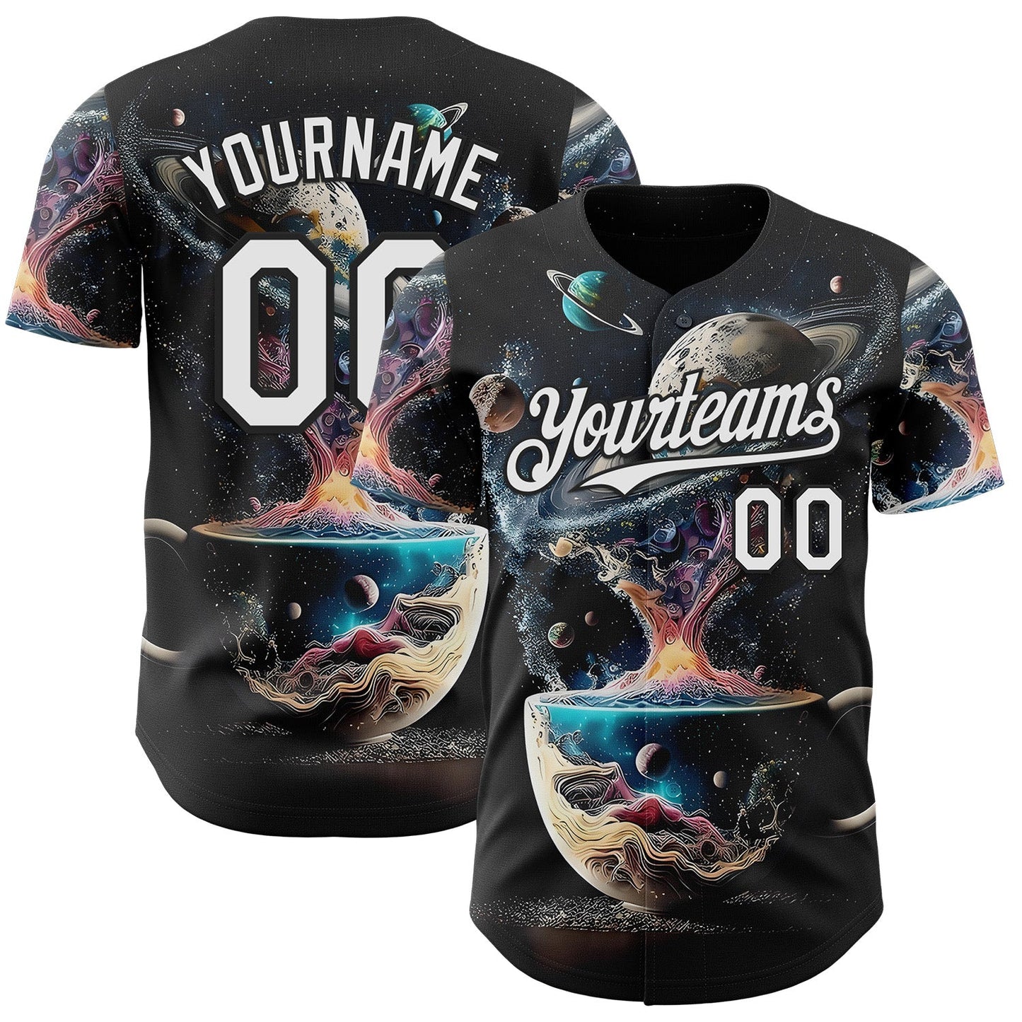 Custom Black-White Galaxy Star Nebula Authentic Baseball Jersey - Main View