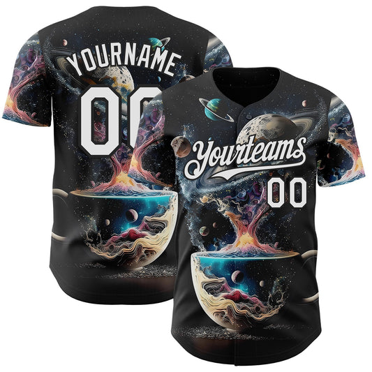 Custom Black-White Galaxy Star Nebula Authentic Baseball Jersey - Main View
