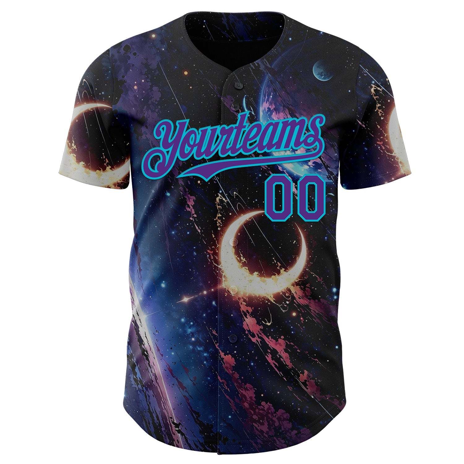 Custom Black Purple-Lakes Blue Galaxy Star Moon Nebula Authentic Baseball Jersey view 2