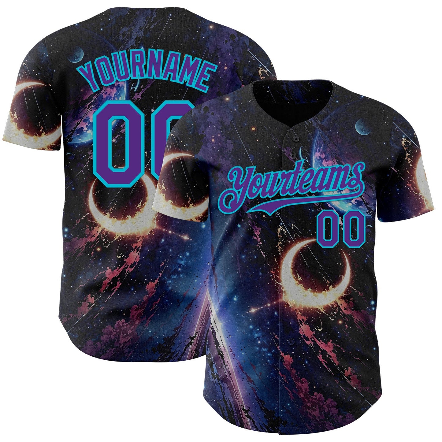 Custom Black Purple-Lakes Blue Galaxy Star Moon Nebula Authentic Baseball Jersey - Main View