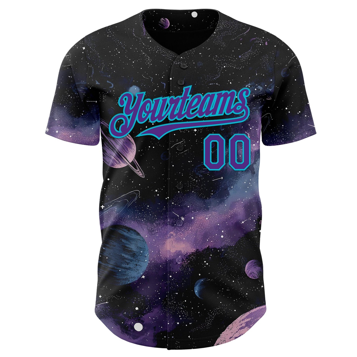 Custom Black Purple-Lakes Blue Galaxy Star Nebula Authentic Baseball Jersey view 2