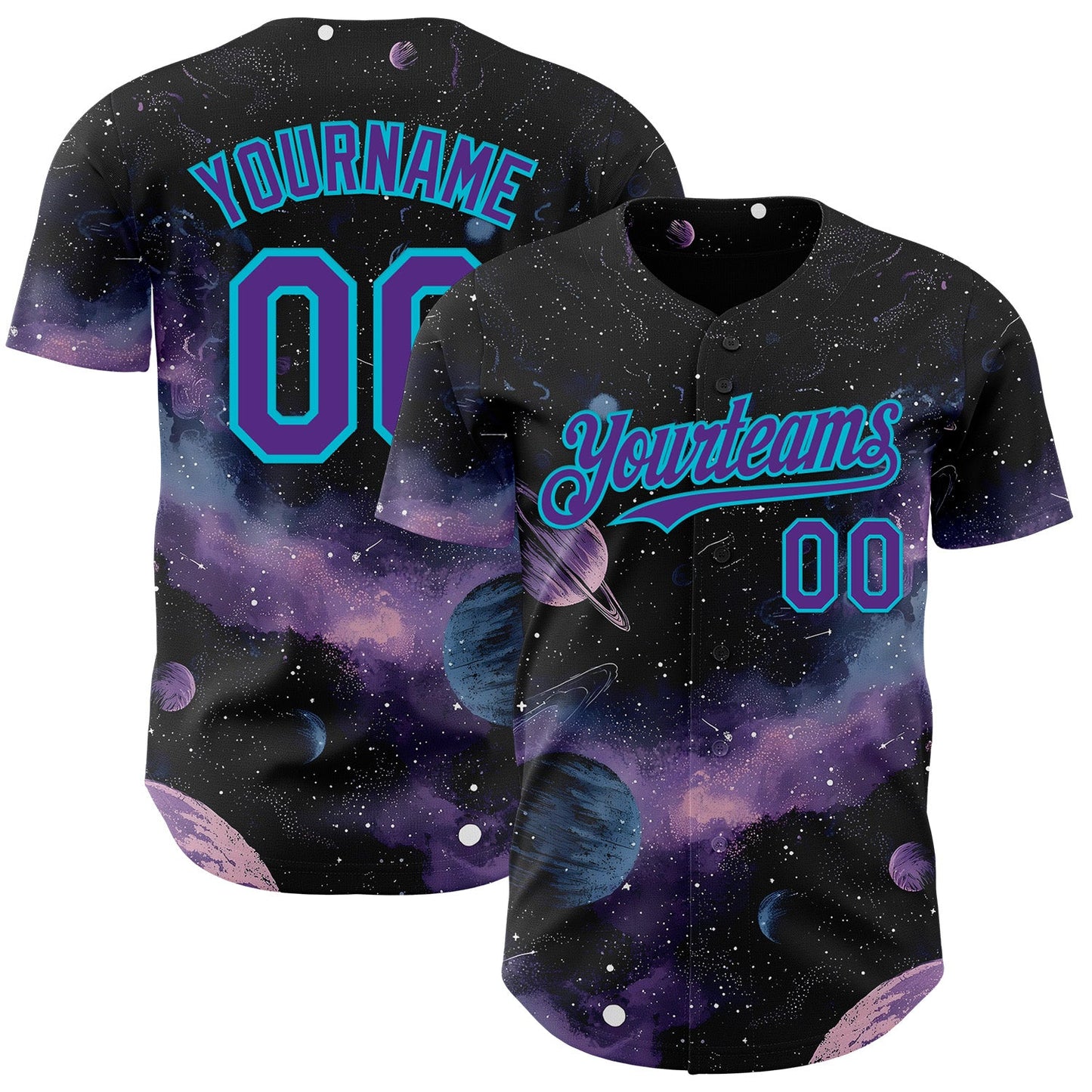 Custom Black Purple-Lakes Blue Galaxy Star Nebula Authentic Baseball Jersey - Main View