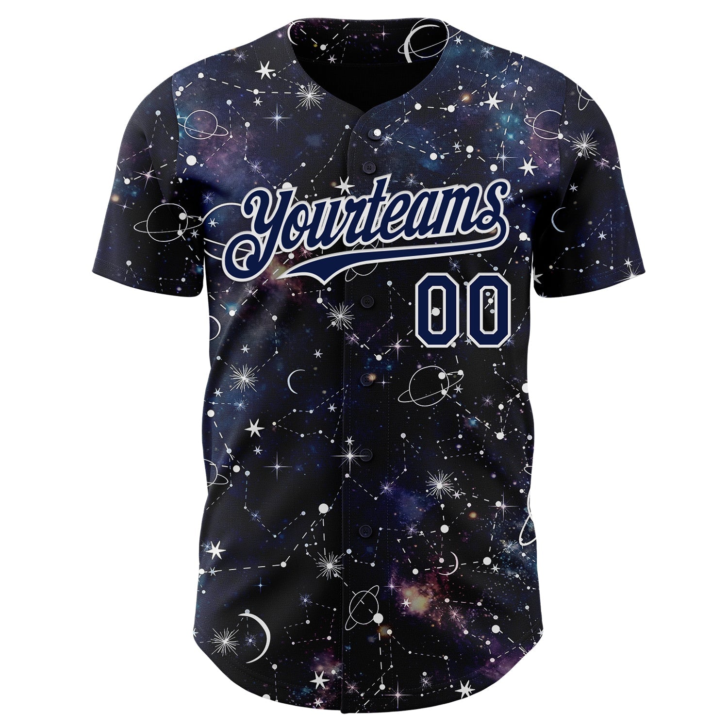 Custom Navy-White Galaxy Star Nebula Authentic Baseball Jersey view 2