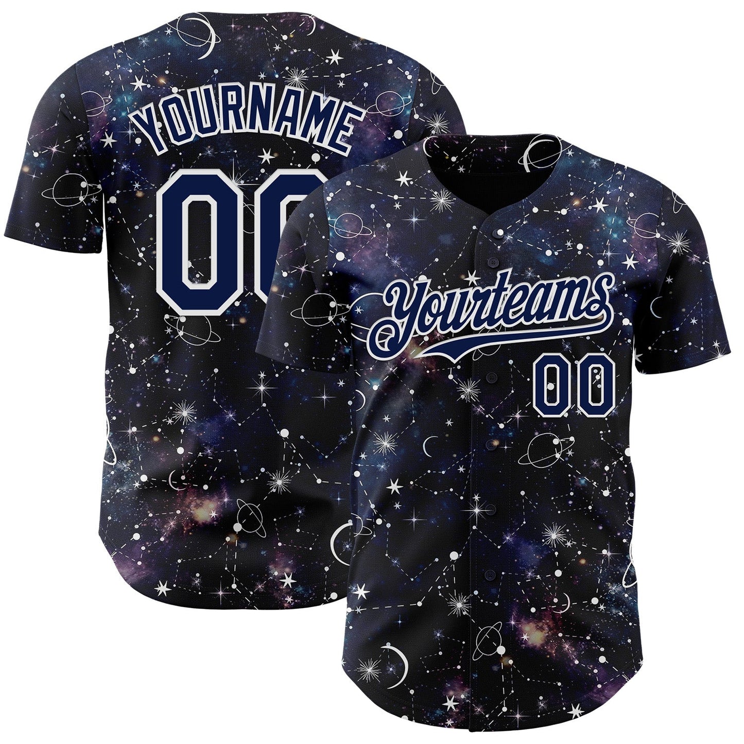 Custom Navy-White Galaxy Star Nebula Authentic Baseball Jersey - Main View