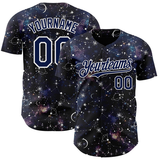 Custom Navy-White Galaxy Star Nebula Authentic Baseball Jersey - Main View