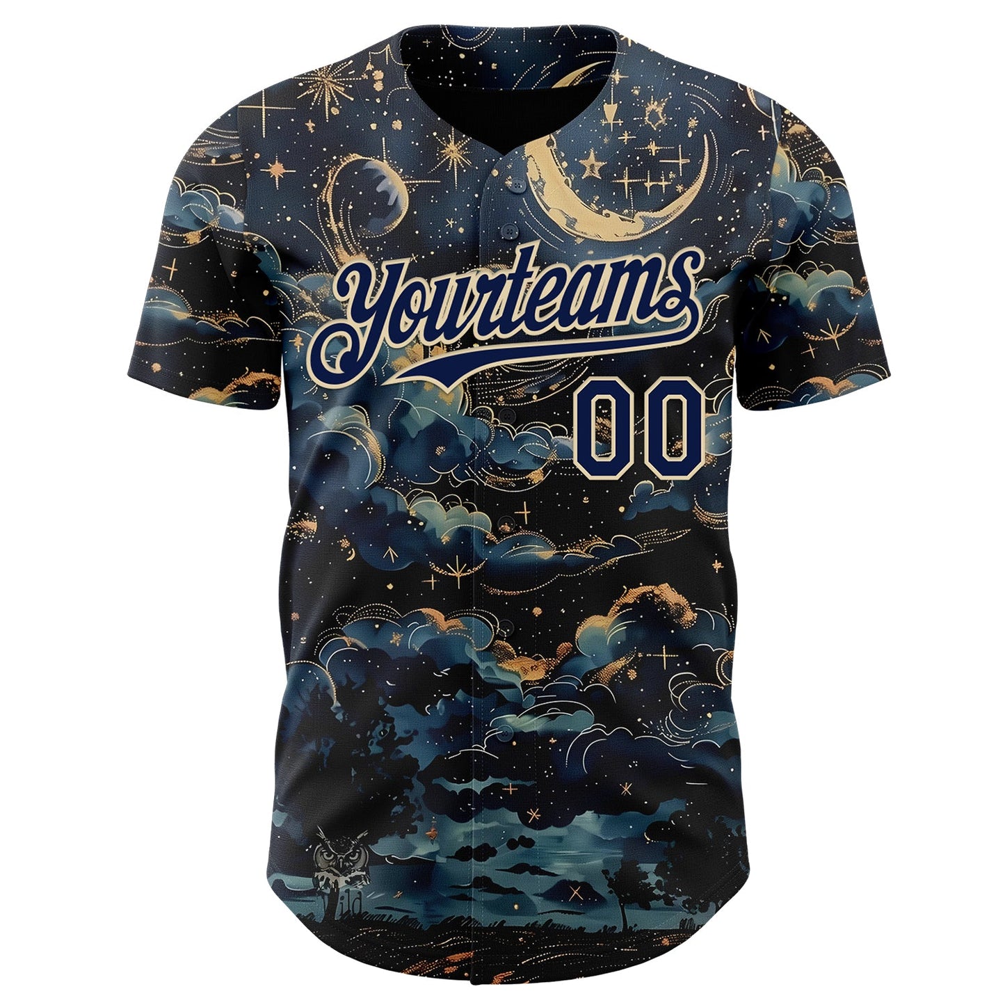 Custom Navy-Cream Galaxy Star Nebula Authentic Baseball Jersey view 2