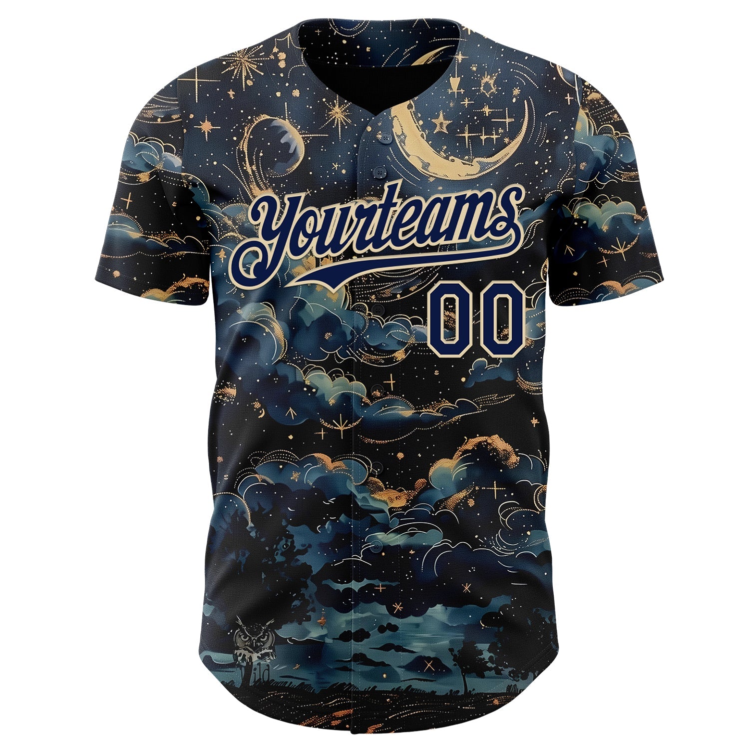Custom Navy-Cream Galaxy Star Nebula Authentic Baseball Jersey view 2