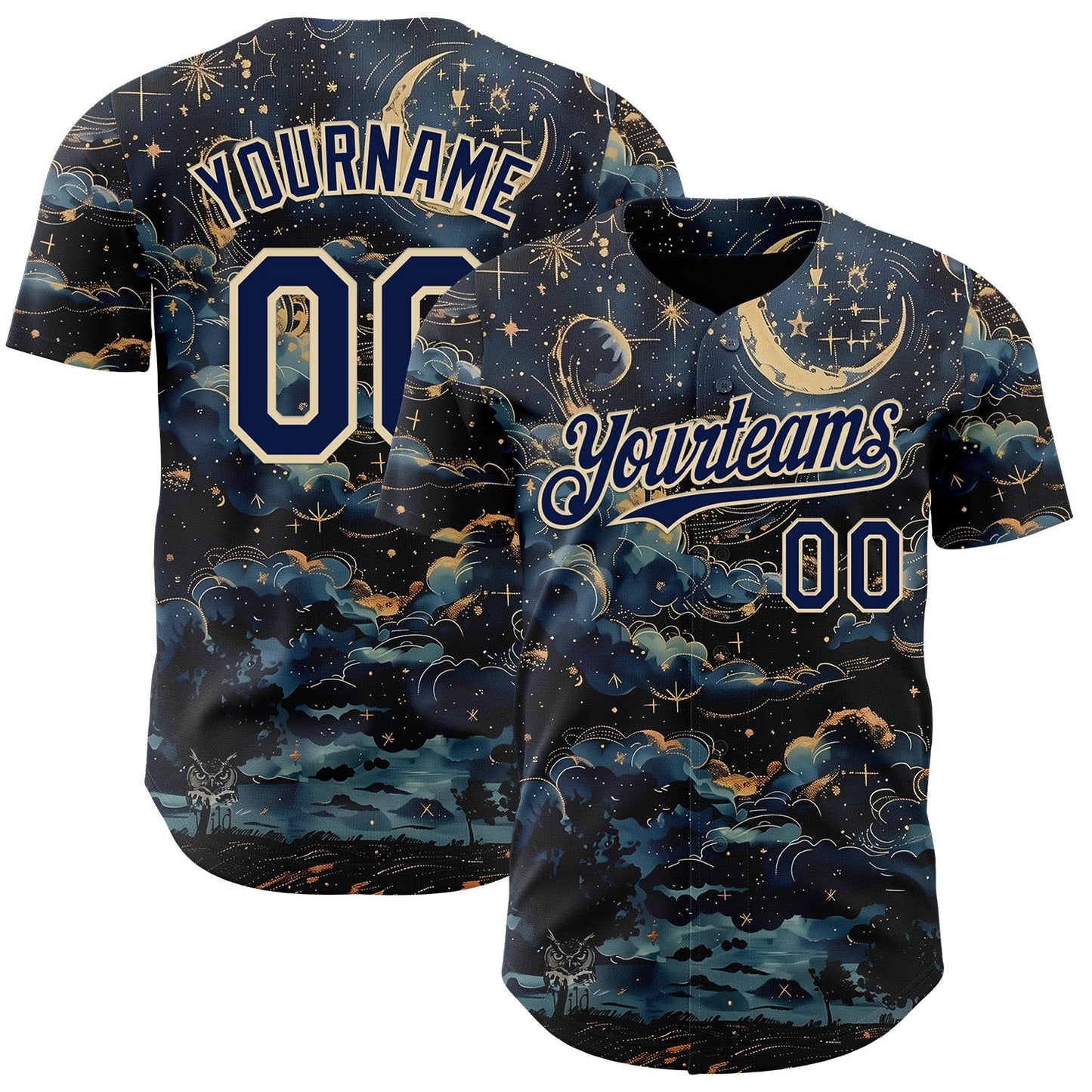 Custom Navy-Cream Galaxy Star Nebula Authentic Baseball Jersey - Main View