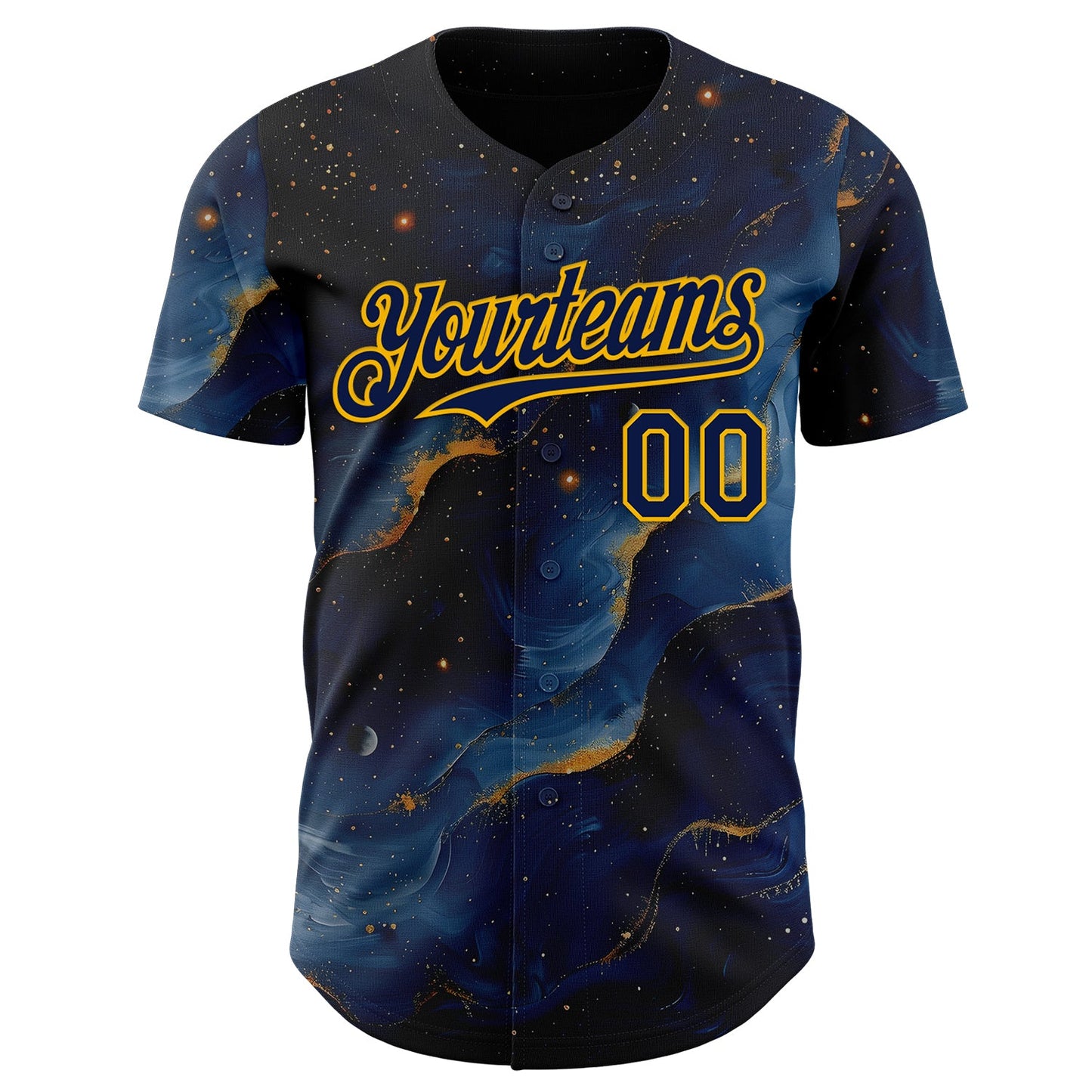 Custom Black Navy-Gold Galaxy Star Nebula Authentic Baseball Jersey view 2