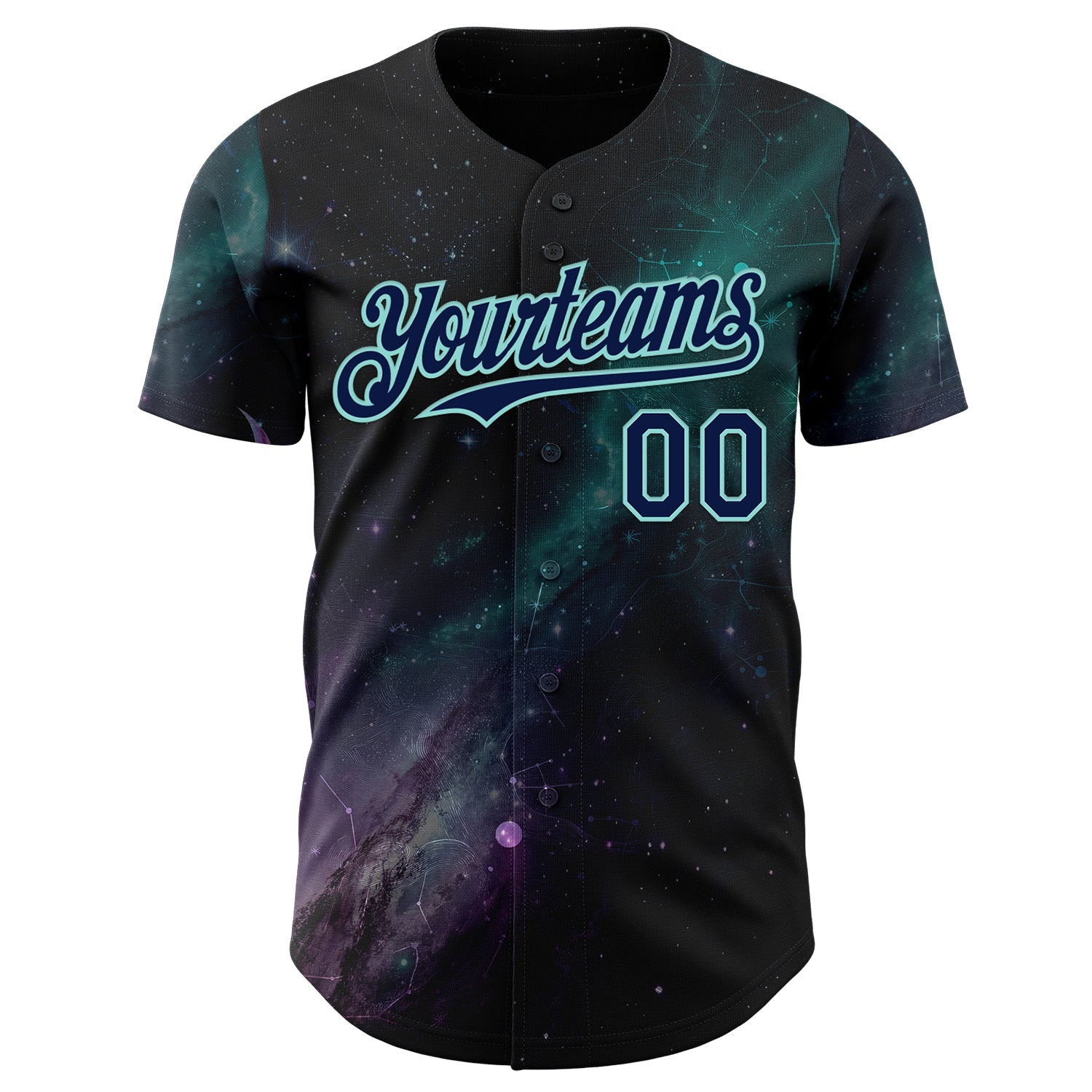 Custom Black Navy-Ice Blue Galaxy Star Nebula Authentic Baseball Jersey view 2