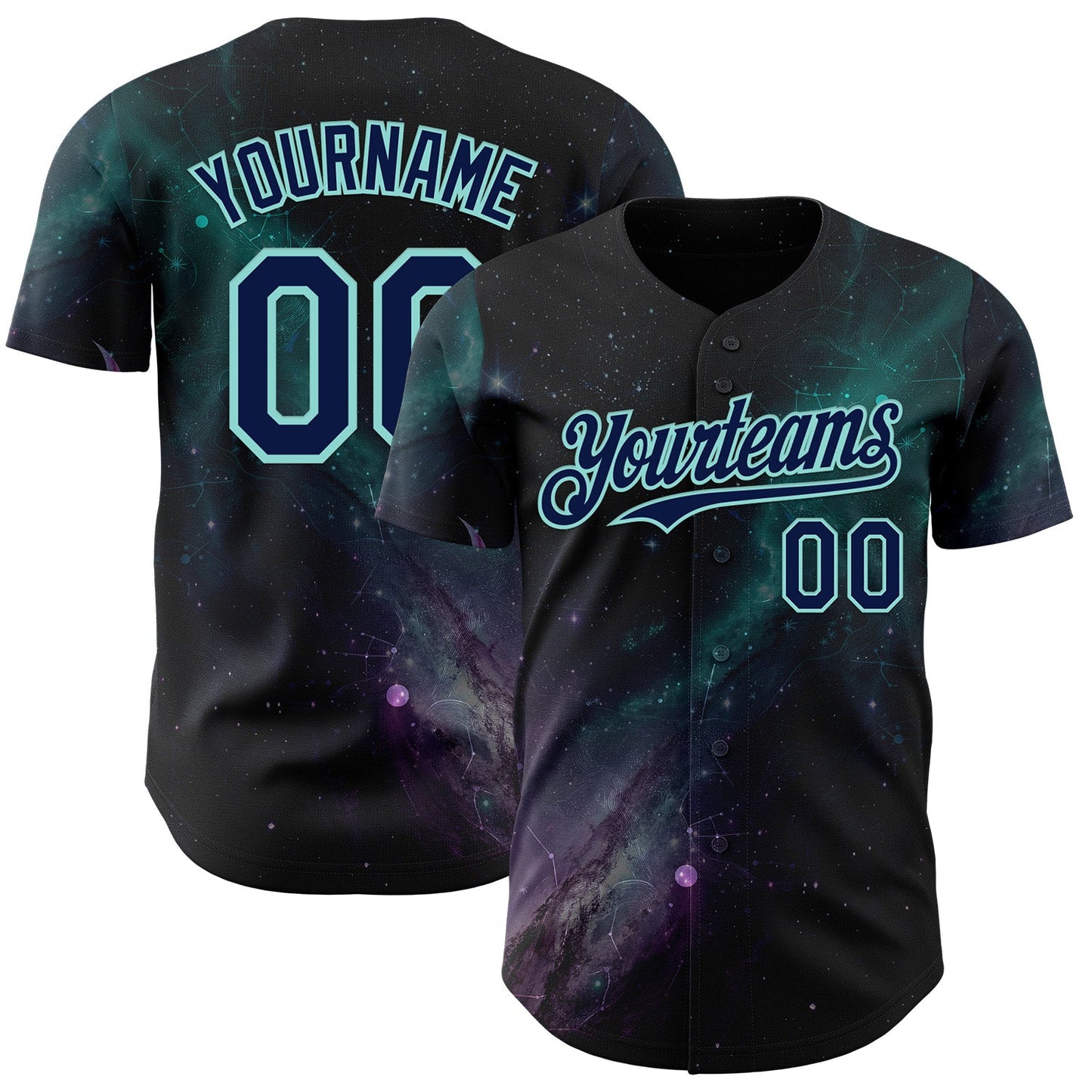 Custom Black Navy-Ice Blue Galaxy Star Nebula Authentic Baseball Jersey - Main View