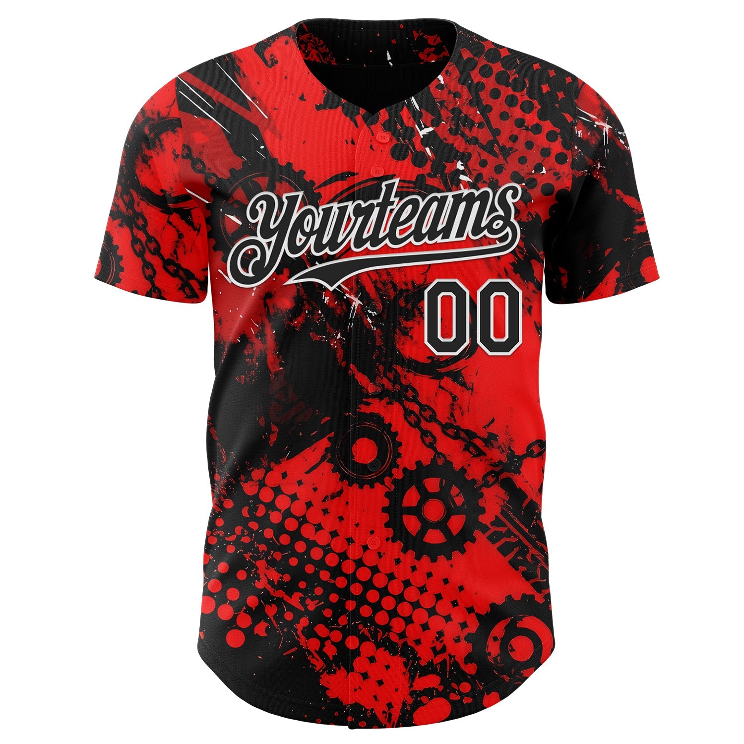 Custom Red Black-White 3D Pattern Design Motorcycle Motocross Halftone Dot Authentic Baseball Jersey view 2
