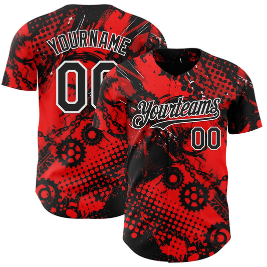 Custom Red Black-White 3D Pattern Design Motorcycle Motocross Halftone Dot Authentic Baseball Jersey - Main View