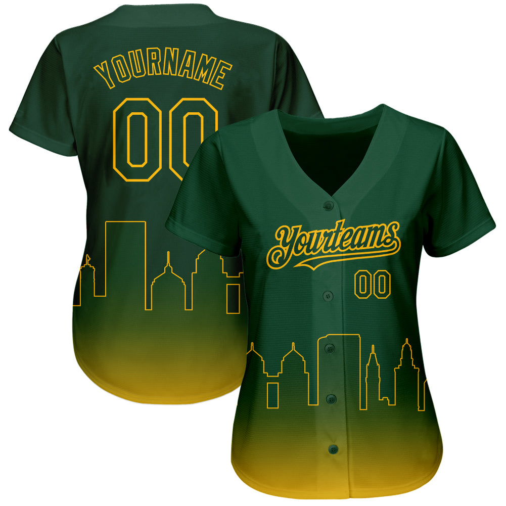 Custom Green Gold 3D Oakland City Edition Fade Fashion Authentic Baseball Jersey view 2