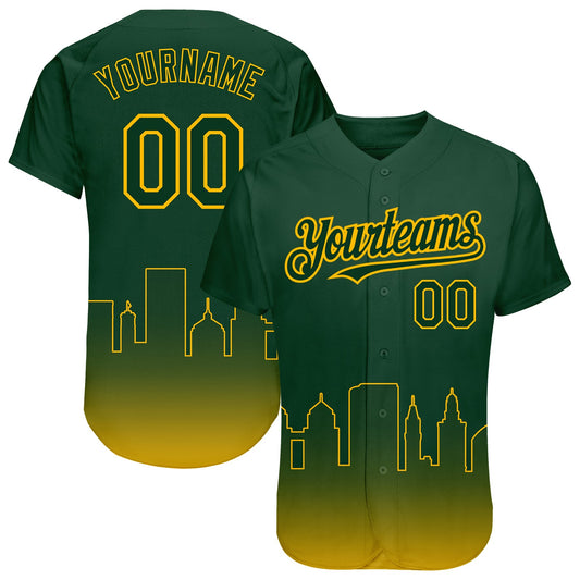 Custom Green Gold 3D Oakland City Edition Fade Fashion Authentic Baseball Jersey - Main View