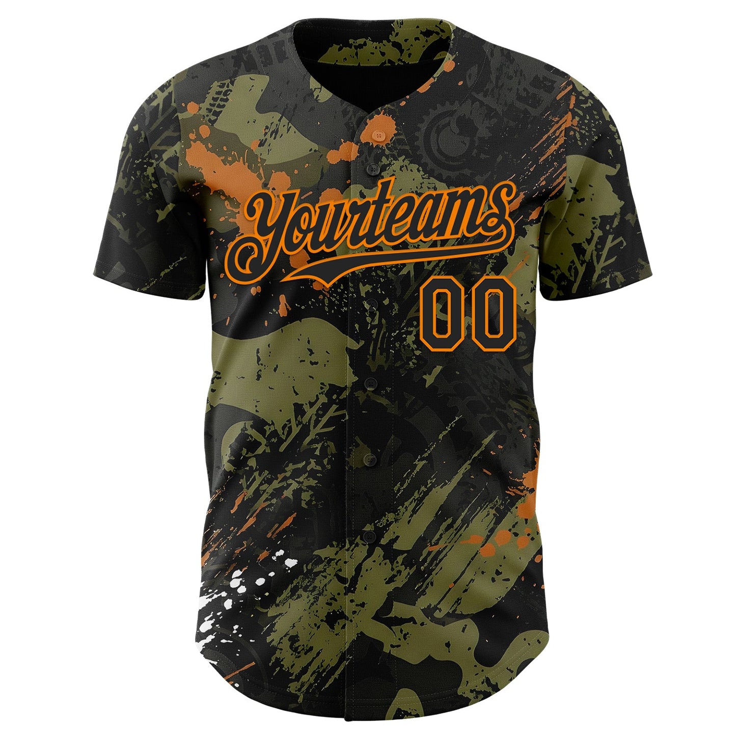 Custom Black Olive-Bay Orange 3D Pattern Design Motorcycle Motocross Splash Authentic Baseball Jersey view 2