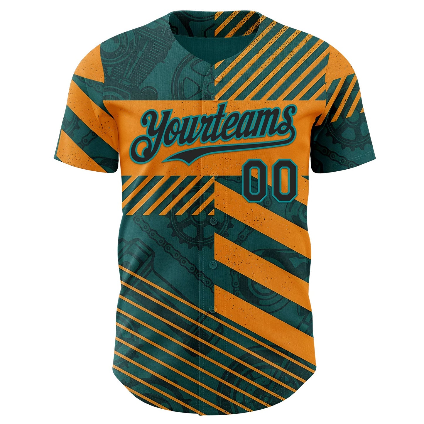 Custom Teal Black-Orange 3D Pattern Design Motorcycle Motocross Stripe Authentic Baseball Jersey view 2
