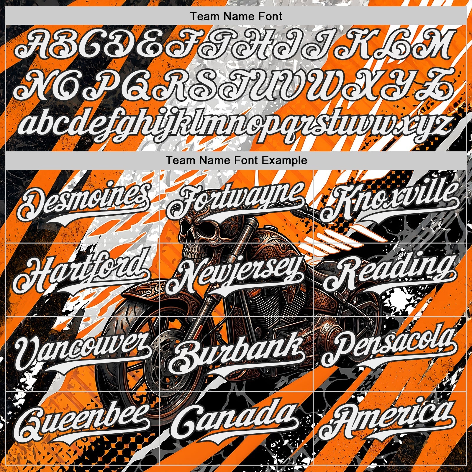 Custom Orange White Gray-Black 3D Pattern Design Motorcycle Motocross Skull Authentic Baseball Jersey view 4