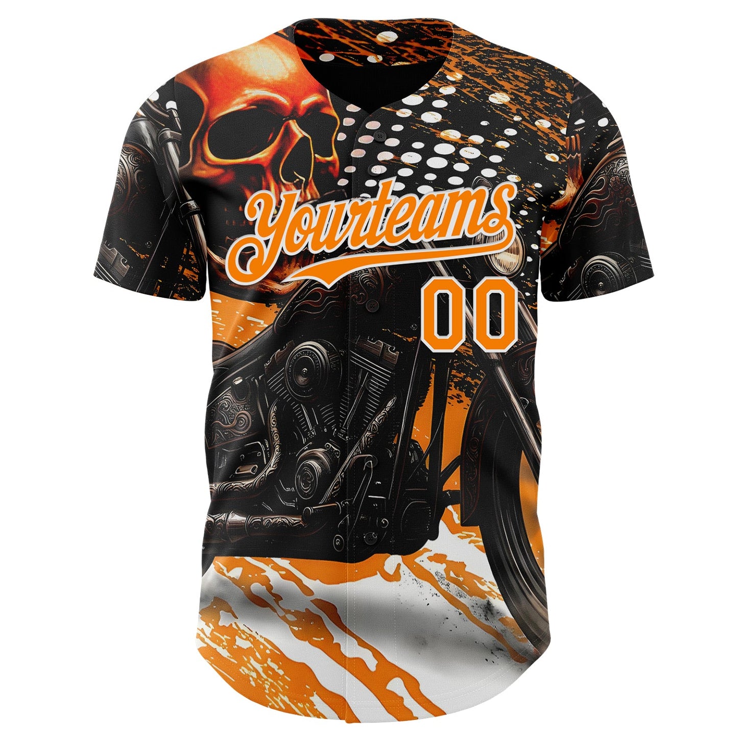 Custom Black Bay Orange Orange-White 3D Pattern Design Motorcycle Motocross Skull Authentic Baseball Jersey view 2