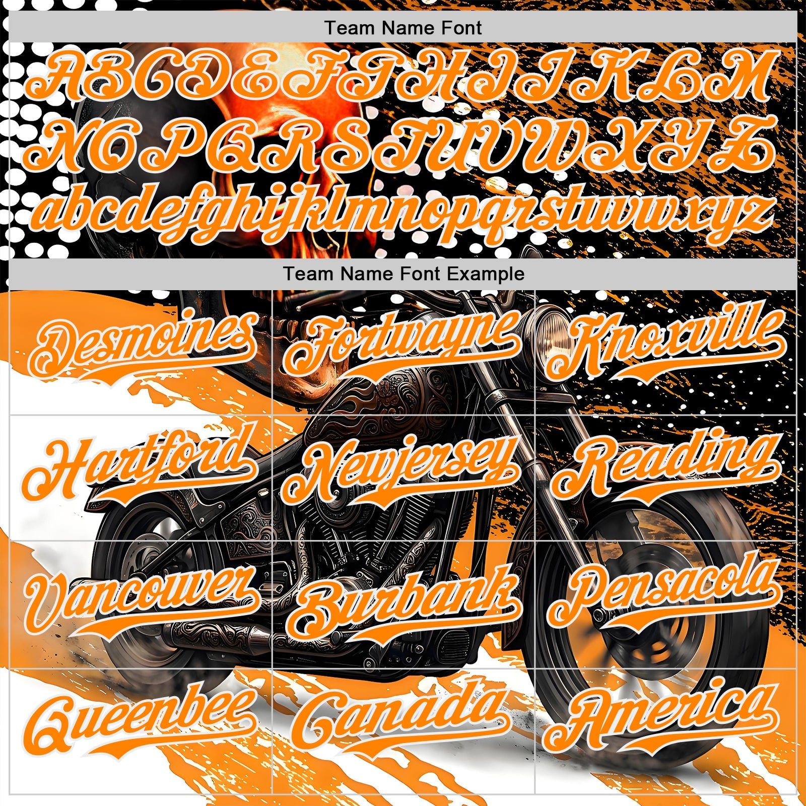 Custom Black Bay Orange Orange-White 3D Pattern Design Motorcycle Motocross Skull Authentic Baseball Jersey view 4