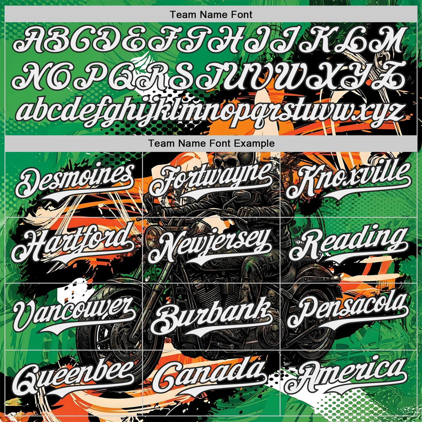 Custom Green White Orange Cream-Black 3D Pattern Design Motorcycle Motocross Skull Authentic Baseball Jersey view 4