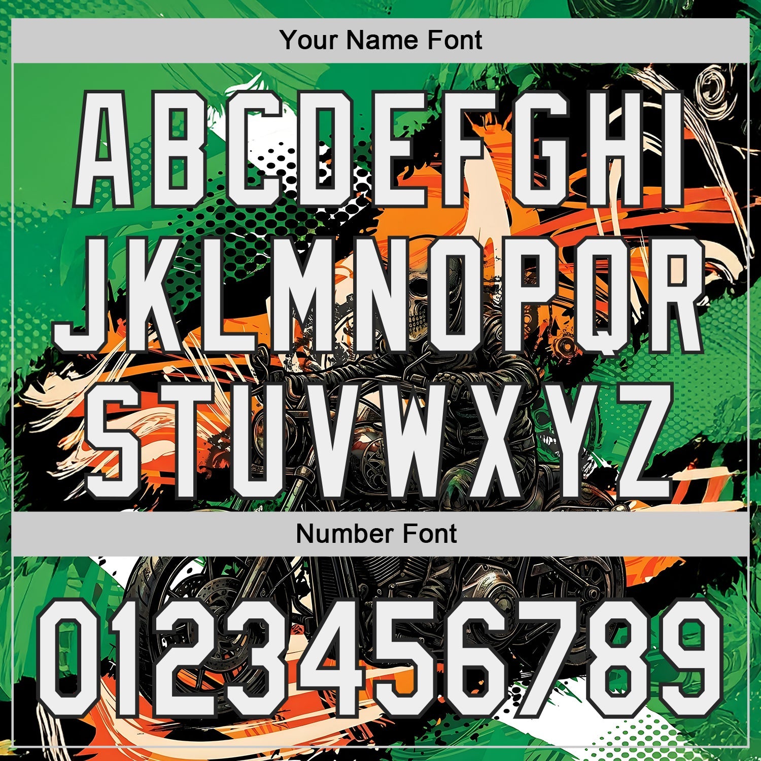 Custom Green White Orange Cream-Black 3D Pattern Design Motorcycle Motocross Skull Authentic Baseball Jersey view 5