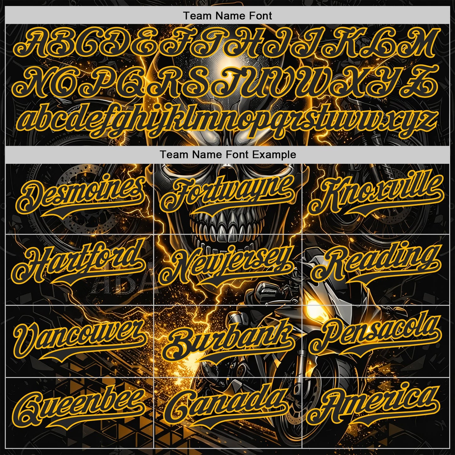 Custom Black-Gold 3D Pattern Design Motorcycle Motocross Skull Authentic Baseball Jersey view 4