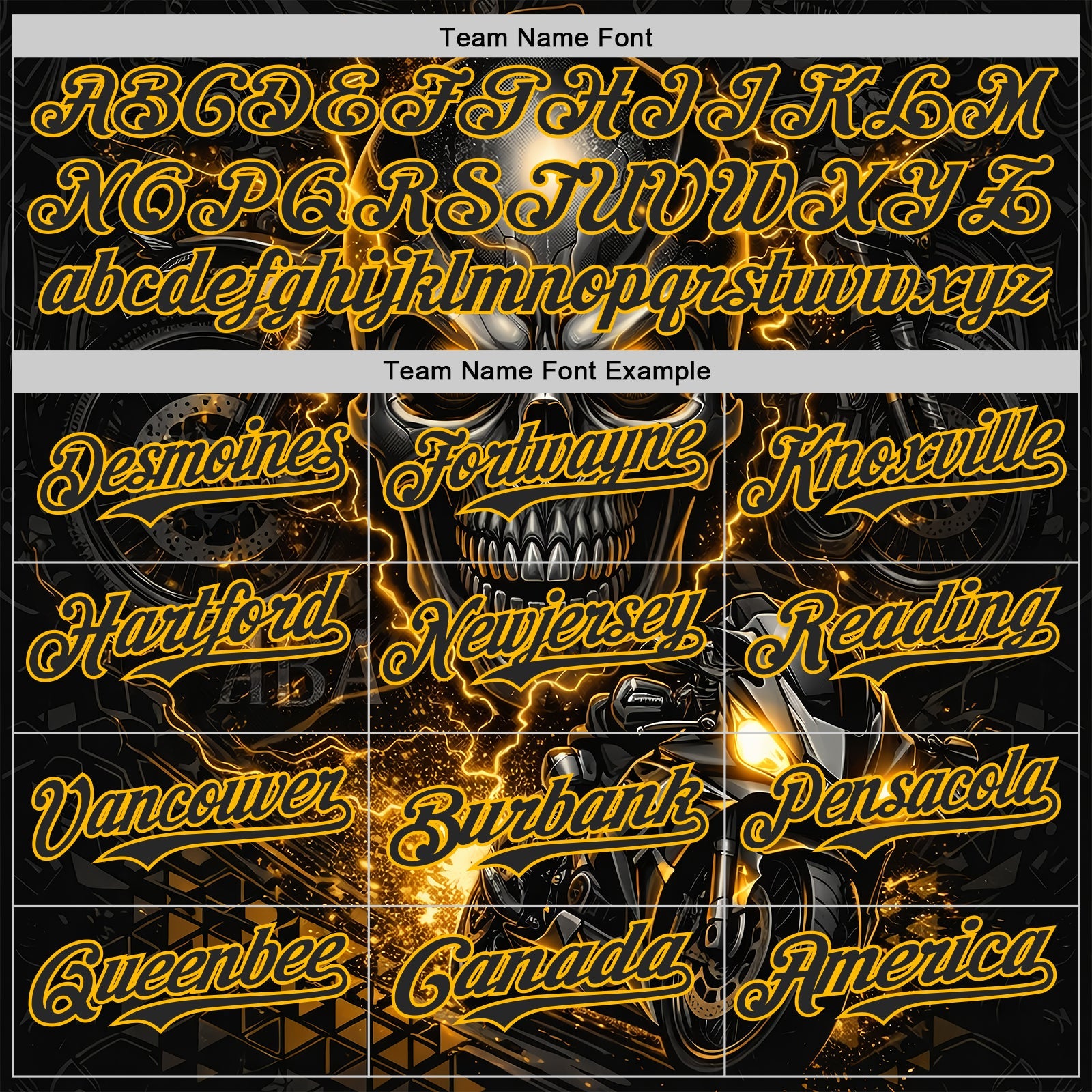 Custom Black-Gold 3D Pattern Design Motorcycle Motocross Skull Authentic Baseball Jersey view 4