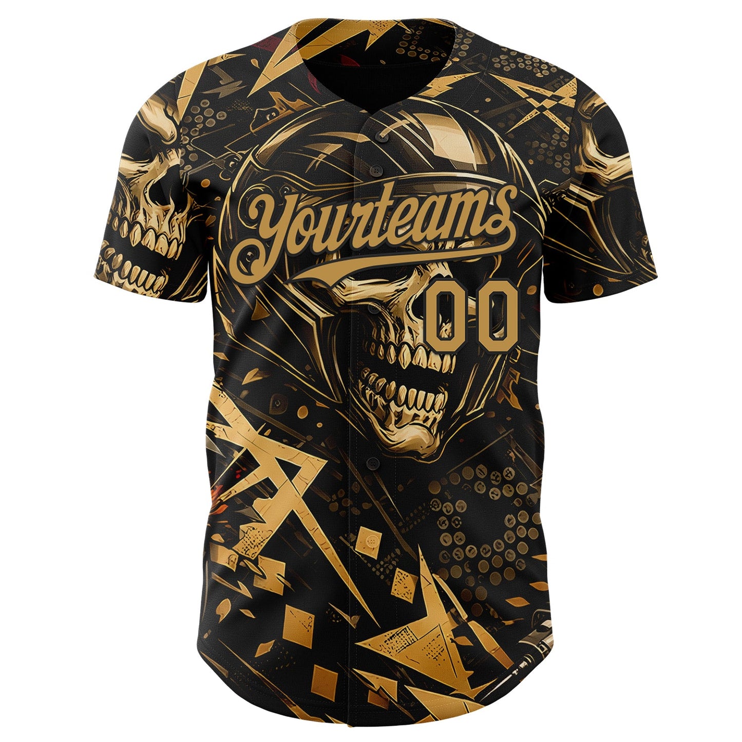 Custom Black-Old Gold 3D Pattern Design Motorcycle Motocross Skull Authentic Baseball Jersey view 2