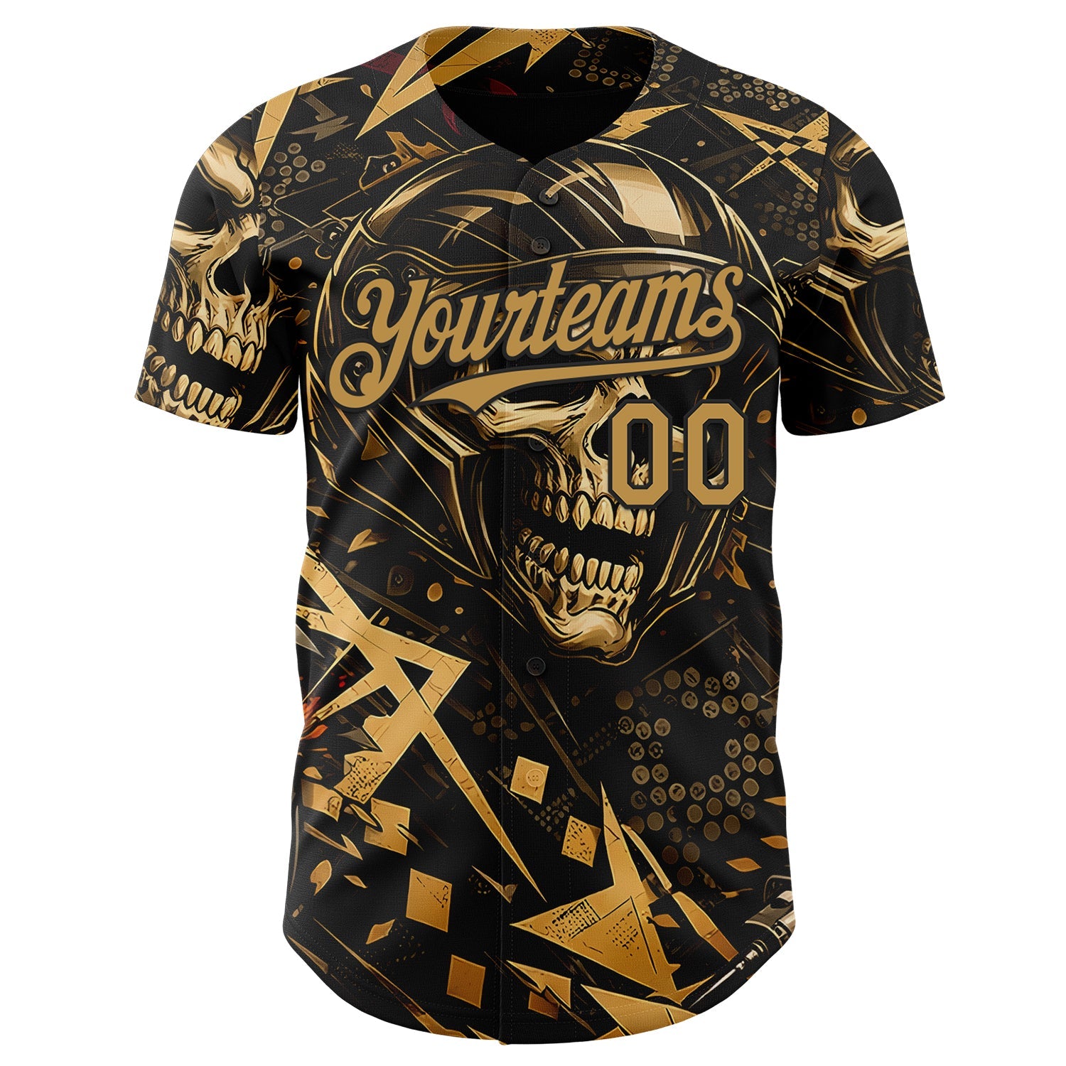 Custom Black-Old Gold 3D Pattern Design Motorcycle Motocross Skull Authentic Baseball Jersey view 2