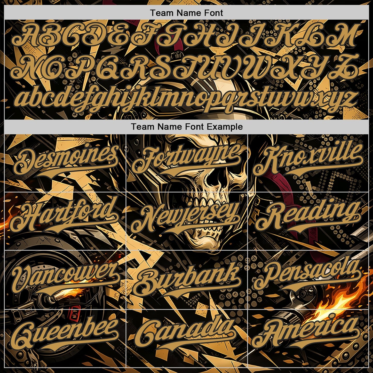 Custom Black-Old Gold 3D Pattern Design Motorcycle Motocross Skull Authentic Baseball Jersey view 4