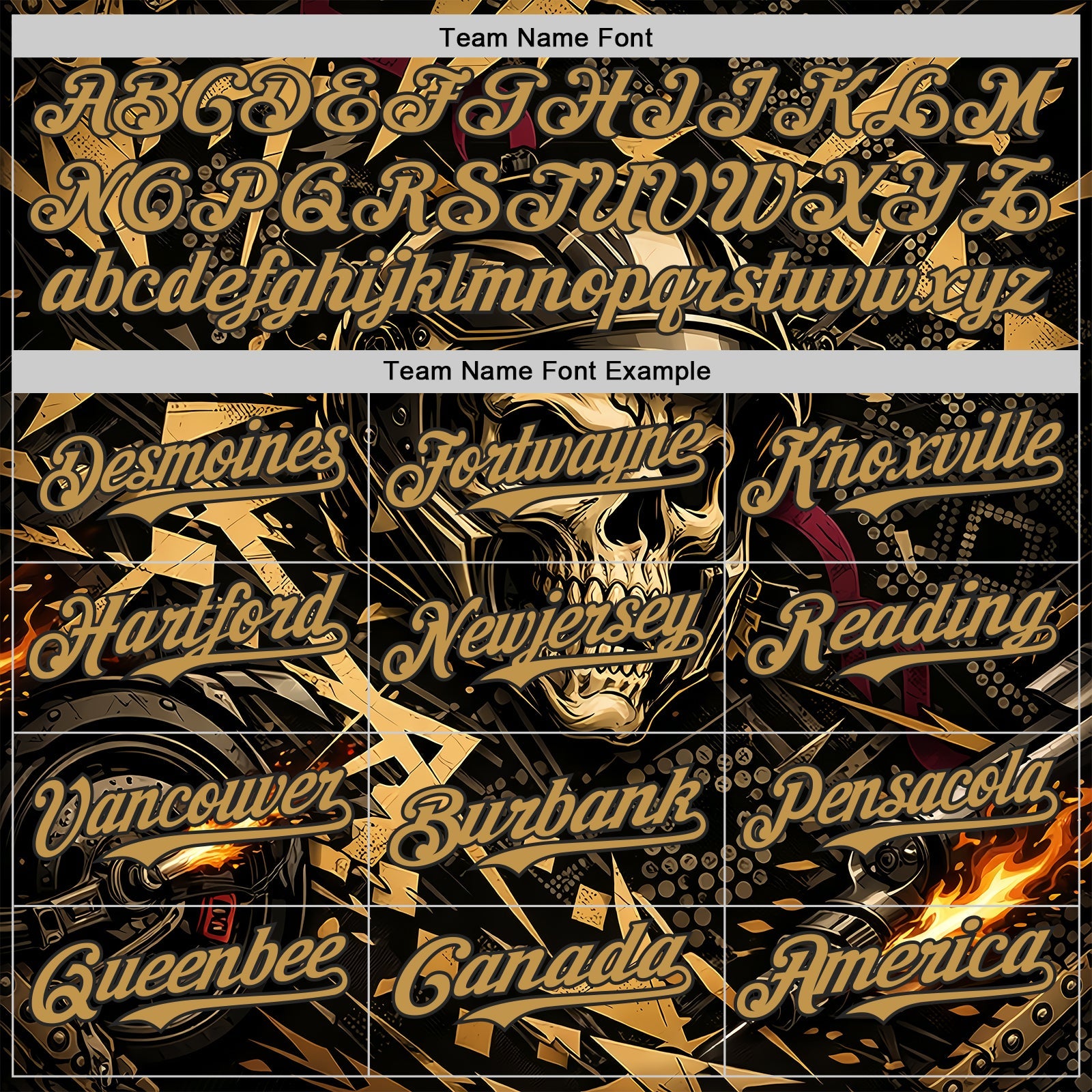 Custom Black-Old Gold 3D Pattern Design Motorcycle Motocross Skull Authentic Baseball Jersey view 4