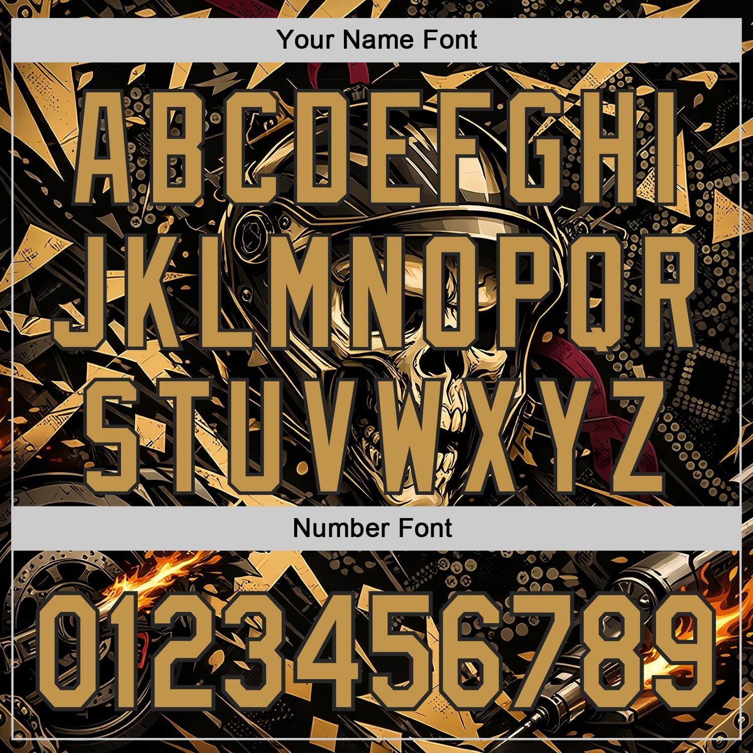 Custom Black-Old Gold 3D Pattern Design Motorcycle Motocross Skull Authentic Baseball Jersey view 5