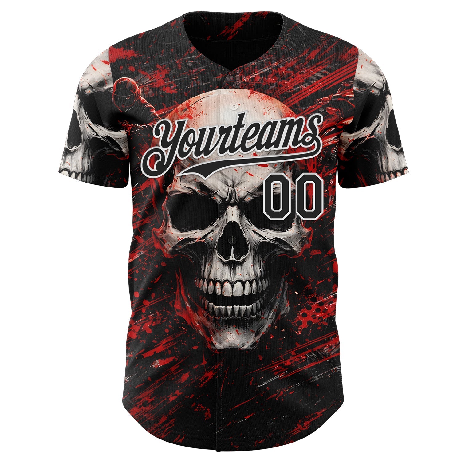 Custom Black Red-White 3D Pattern Design Motorcycle Motocross Skull Authentic Baseball Jersey view 2