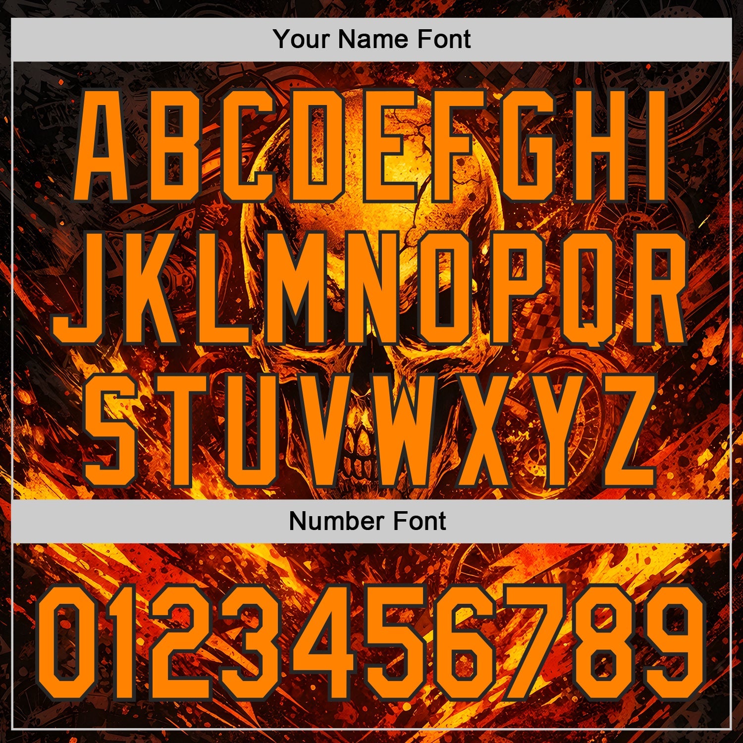 Custom Black-Bay Orange 3D Pattern Design Motorcycle Motocross Skull Flame Authentic Baseball Jersey view 5