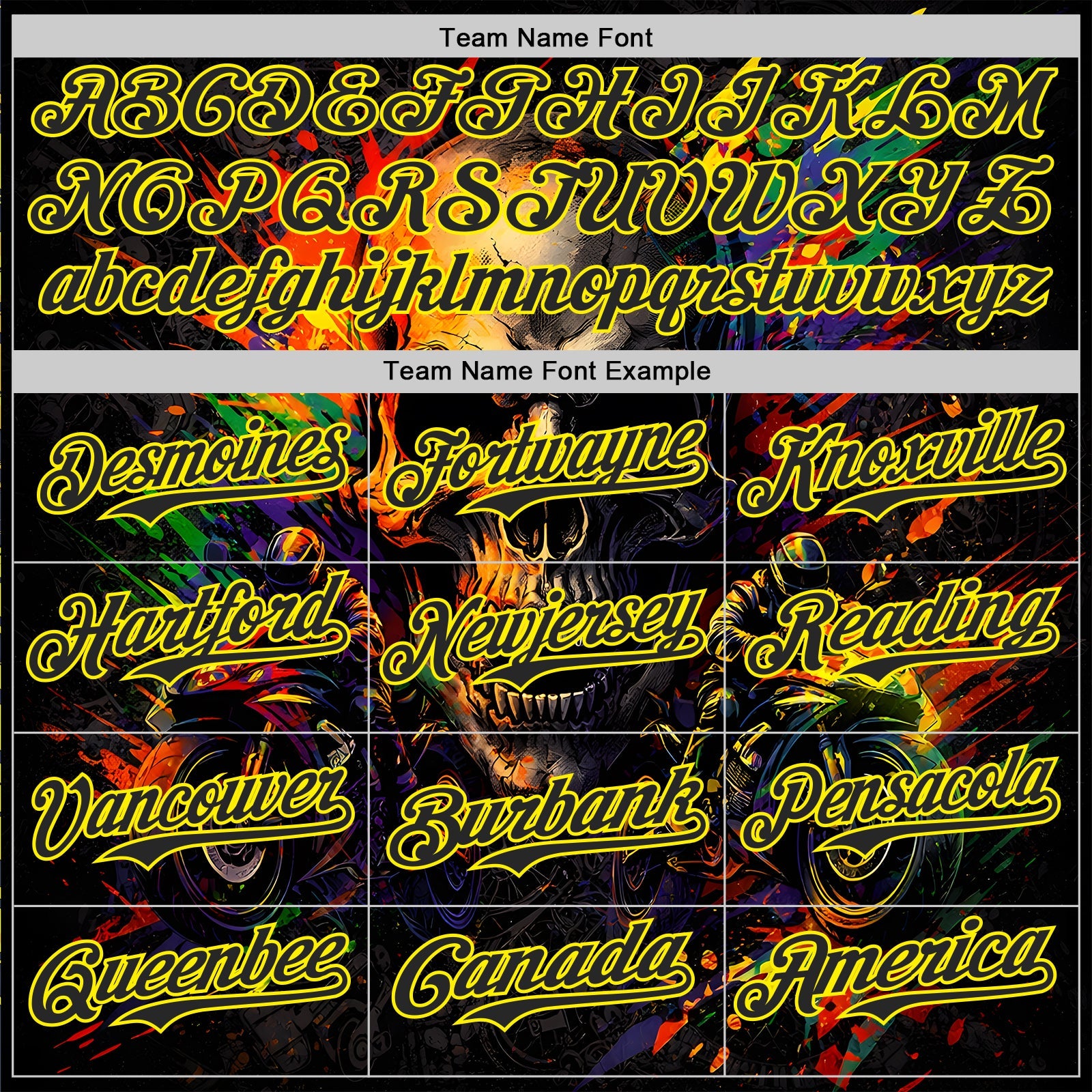 Custom Black-Light Yellow 3D Pattern Design Motorcycle Motocross Skull Authentic Baseball Jersey view 4