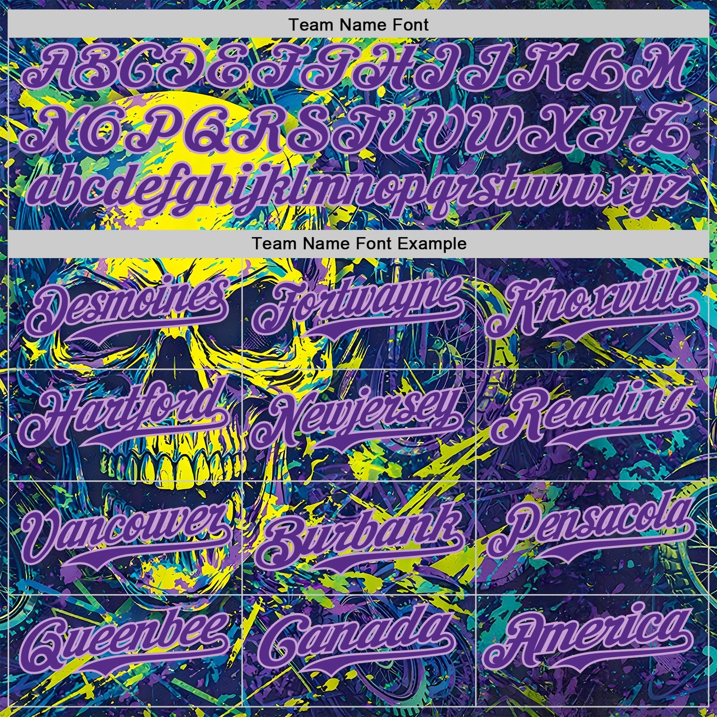Custom Blue Purple Yellow-Light Purple 3D Pattern Design Motorcycle Motocross Skull Authentic Baseball Jersey view 4